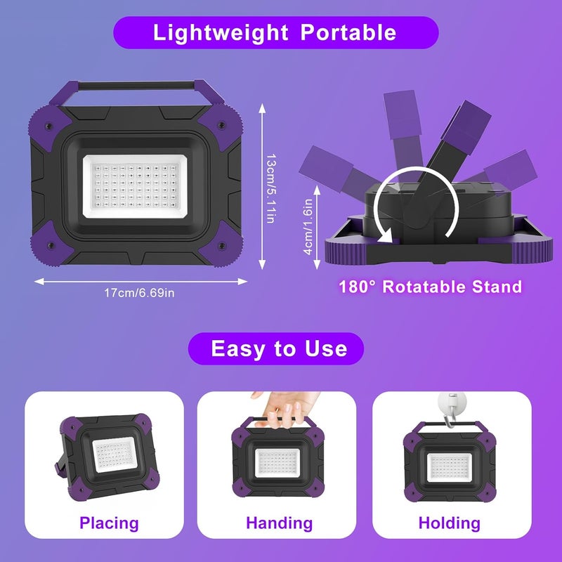 AUMIO Rechargeable LED Black Light, Battery Powered Blacklight, Cordless Ultraviolet Flood Light, Waterproof Black Lights for Outdoor Glow Party, Body Paint, Fluorescent Poster, Night Fishing,Stage Lighting - Image 3